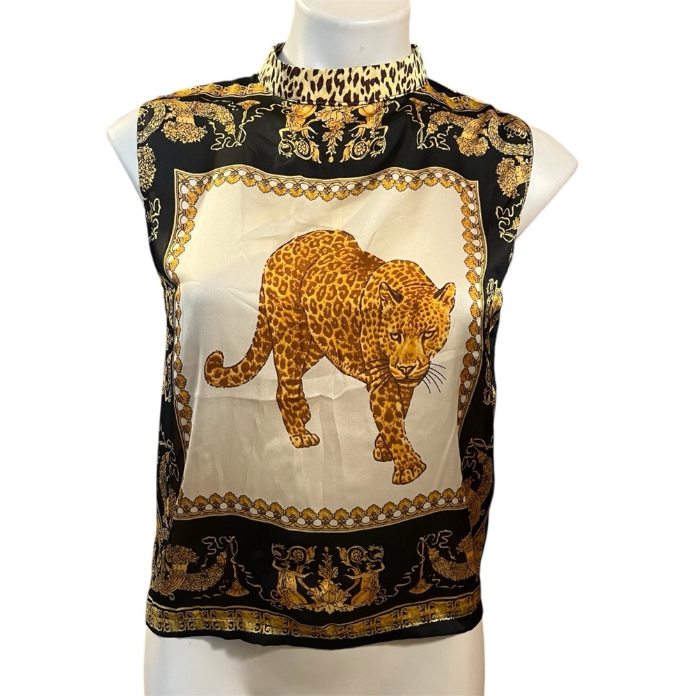 Leopard print lightweight sleeveless blouse
